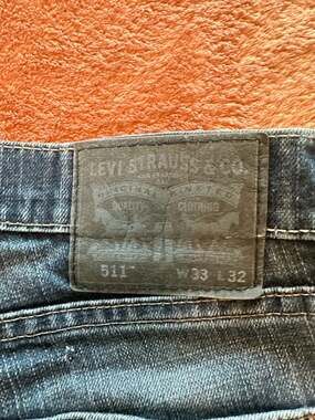 Levi's 511 Slim Fit Jeans W33 L32 Dark Indigo Wash Black Leather Patch